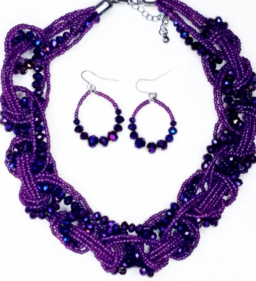 Jewelry - Purple Beaded Necklace & Earring Set